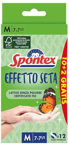 Spontex Guanti Monouso Effetto Seta 10+2, Lattice Naturale, Senza Polvere, Taglia M