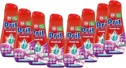 Pril Gel All In One Limone & Lime, Detersivo Lavastoviglie Liquido Multi-Azione Sporco Difficile, 8 Confezioni Da 35 Lavaggi