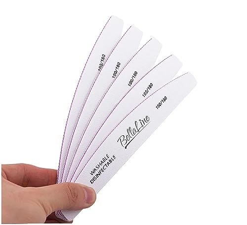25 Pezzi Lima Per Unghie Zebra Lima Moon 100/180 Grit - Bellaline - File Grossolana/Morbida - Alta Qualità - Professionale - Lime Per Unghie - Luna -