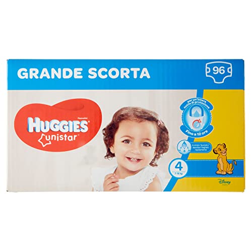 Huggies Unistar Pannolini, Taglia 4 (7-18 Kg), Confezione Da 96 Pannolini