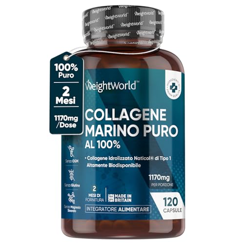 Collagene Marino Idrolizzato Naticol Tipo 1, Peptidi Di Collagene Idrolizzato 100%,120 Capsule Integratore Senza Metalli Pesanti O Ogm (2 Mesi)