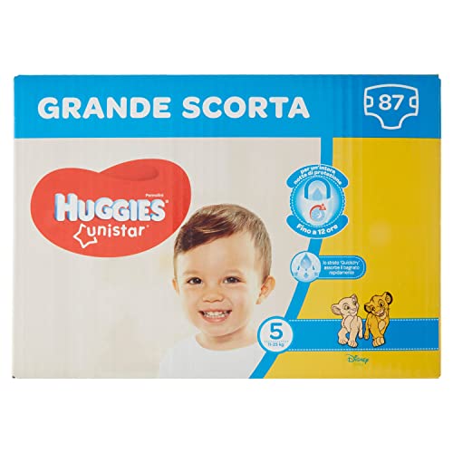 Huggies Unistar Pannolini, Taglia 5 (11-25 Kg), Confezione Da 87 Pannolini