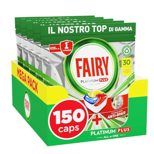Fairy Platinum Detersivo Pastiglie Lavastoviglie Plus, Brillantante, 150 Capsule Lavastoviglie, Limone, Tecnologia Pulizia Profonda, Contro Il Grasso 