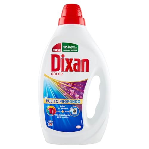 Dixan Liquido Color Detersivo Lavatrice (19 Lavaggi), Detersivo Liquido Lavatrice Per Colori Vivaci, Pulizia Profonda Del Bucato E Freschezza Igienica