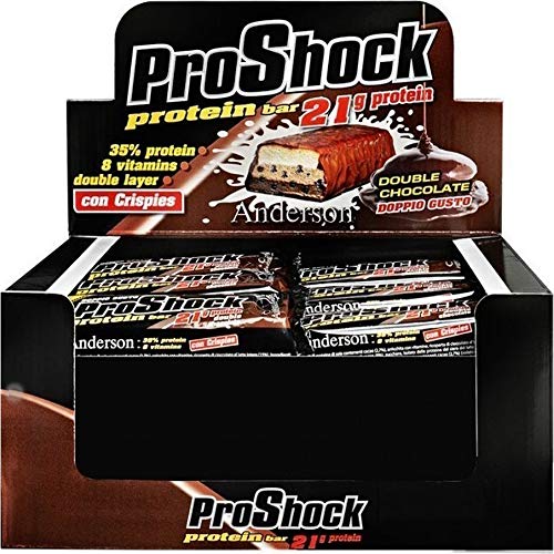 Anderson Proshock - 24 Barrette Proteiche Da 60 G Con 21G Di Proteine Whey E 8 Vitamine - Gusto Doppio Cioccolato - Confezione Grande Formato Risparmi