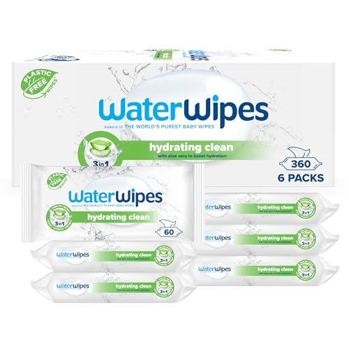 Waterwipes Hydrating Salviette Idratanti Per Neonati, 360 Salviette (6 Confezione), Con 99% D'Acqua Ed Estratto Di Aloe Vera, Salviette Umidificate Pe