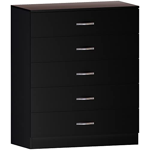 Home Discount Comodino Con 5 Cassetti, Maniglie In Metallo E Guide, Sistema Unico Anti-Ribaltamento, Mobile Per Camera Da Letto