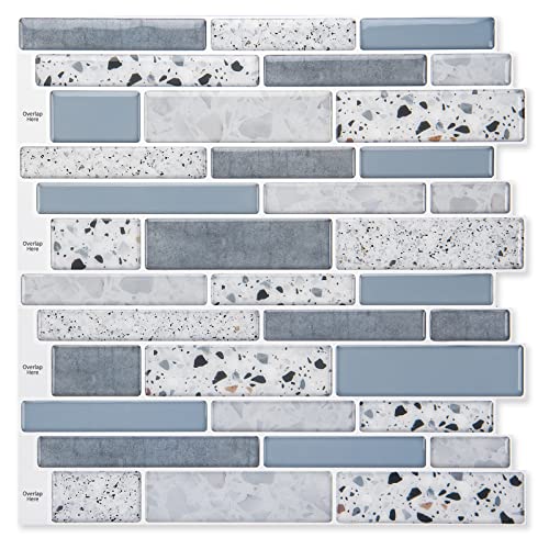 Art3D Peel And Stick Brick Kitchen Backsplash Autoadesivo Da Parete, 10 Fogli (Blu), Marmo, 30 X 30 Cm (A17020P10)