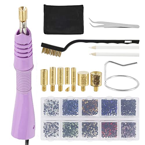 Cenpek Kit Applicatore Hot Fix, Strumento Hot Fix Per Strass, Trapano A Caldo, Pinzette, Trapano In Scatola, 7 Punte, 2 Raccoglitori, Spazzola Metalli