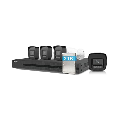 Ezviz 4K Poe Kit Telecamera Da Esterno, 4K Nvr 4Ch 16Tb + 4X 8Mp Telecamera, Rilevamento Di Uomo/Veicolo, Visione Notturna A Colori, Impermeabile Ip67