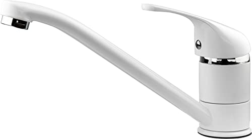 Xcel Home Rubinetto Miscelatore Da Cucina Bianco, In Ottone, Rotondo, Per Cucina, Con Tubi E Raccordi Standard Britannici