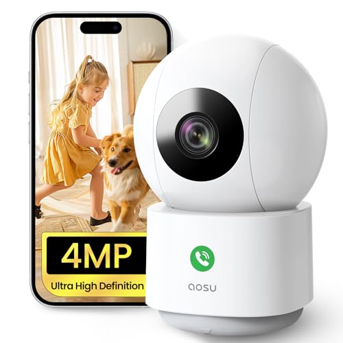 Aosu 4Mp Telecamera Wifi Interno, Videocamera Sorveglianza Interno 5G/2.4 Ghz Wifi, Chiamata One-Touch, 360° Tracciamento Del Movimento, Audio Bi-Dire