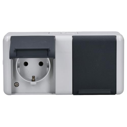 Jung 8220-1W Schuko-Steckdose 2Fach, Waagerecht, Bruchsicher, Grau, Wg800