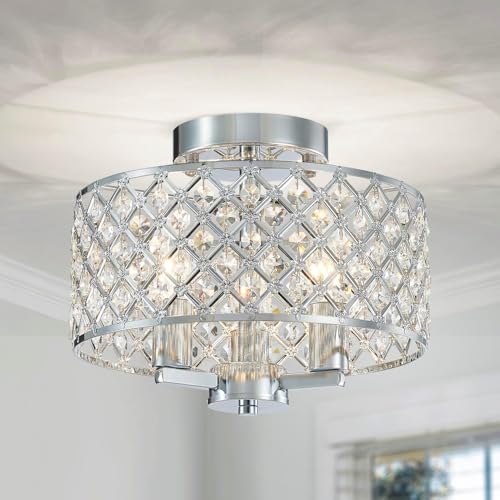 Shrine Lighting Lampadario In Cristallo, Stile Moderno, Perfetta Plafoniera Per Ambienti, Attacchi E14*3, D27 X H22 Cm, Copertura Con Finitura In Crom