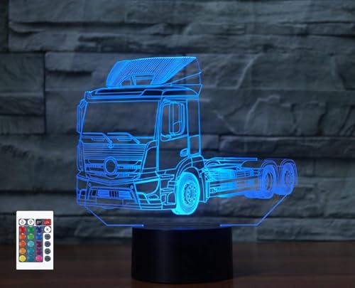 Superruidalong 3D Trailer Truck Remote Control 16 Color Night Lights Illusion Acrylic Led Table Bedside Lamp Children Bedroom Desk Decor Birthday Gift