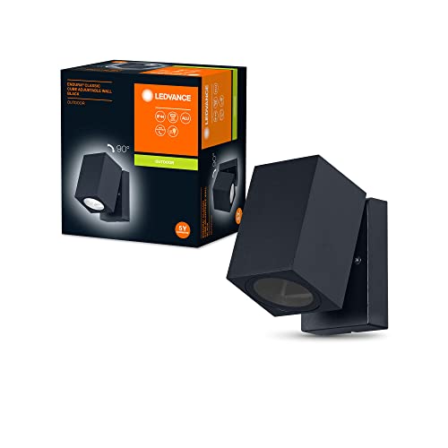 Ledvance Endura Classic Cube Adj Wall Applique Da Esterno, Colore Nero, Attacco Gu10 (Max 35W), Compatibile Con Lampada Normale O Smart, Testa Orienta