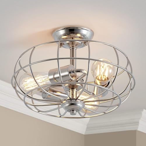 Shrine Lighting Plafoniera Semi, In Stile Rustico, Perfetto Lampadario In Cromo Per Ambienti, D33 X H13,5 Cm, Base E27 Con 3 Luci, Finitura In Nichel