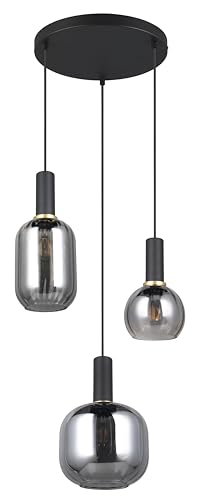 Trio Leuchten Pendelleuchte Diva 319830332, Metall Schwarz Matt, Glas Chrom Bedampft, Exkl. 3X E27