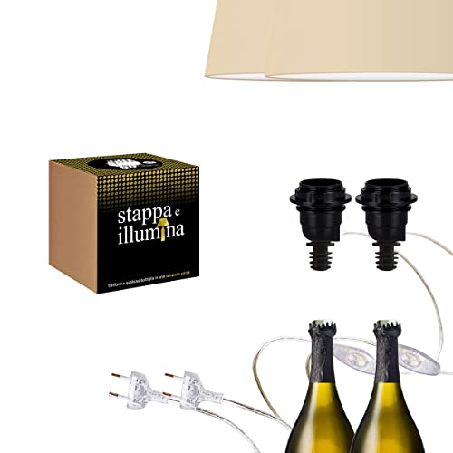 Stappa E Illumina Standard X2 | Doppio Portalampada Bottiglia E27 Trasforma Bottiglie In Lampade In 30 Secondi, Bottiglie Con Foro Da 15 A 22 Mm, Bott