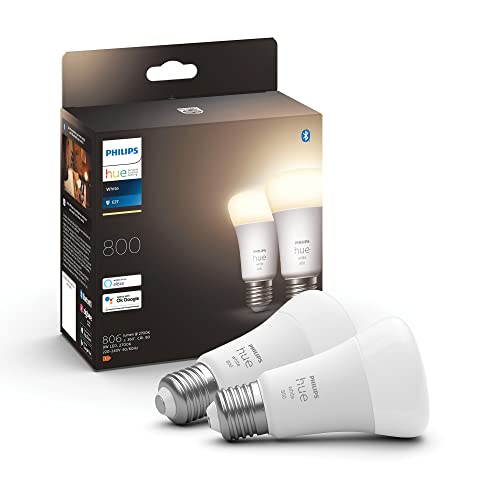 Philips Lighting Hue White Lampadine Led Connesse, Con Bluetooth, Attacco E27, Dimmerabile, Luce Bianca Calda Dimmerabile, 2 Pezzi, Dispositivo Certif