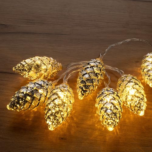 Ideen Mit Herz Catena Di Luci A Led A Pigne | Argento | 10 Led | Bianco Caldo | Illuminazione Natale | Avvento | Lunghezza 1,20 M | Timer