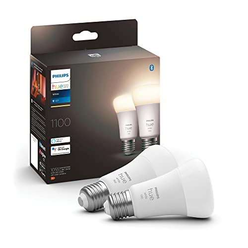 Philips Hue White Lampadina Led Smart, Bluetooh, E27, 9.5W, Dimmerabili, Luce Bianca Calda, Bianco, Confezione Da 2