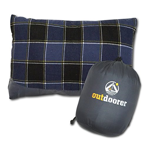 Cuscino Da Campeggio O Da Viaggio, Leggero, Completo Di Zainetto, Colore Blu A Quadri