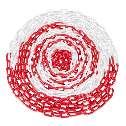 Relaxdays 50M Catena Plastica Rossa E Bianca, Barriera Parcheggio, Segnaletica Stradale,Transenna Blocco, Multicolore