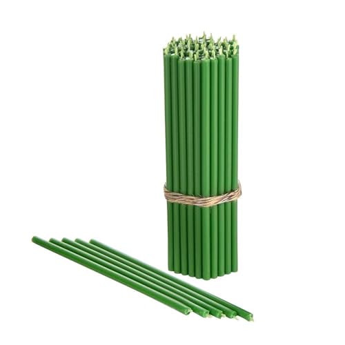 Danilovo - Candele In Cera D'Api, 50 Pezzi, Colore Verde, Candele Decorative Per Preghiera, Per Rituali, Decorazione O Candele Di Compleanno, 16,5 Cm