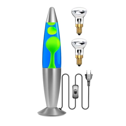 Lamptobe Lampada Lava Blu Verde, Lava Lamp Decorativa Lava Con 2X Lampadine E14 R39 25W, Retro Lava Lampada Ideale Per Camera Da Letto, Soggiorno, Spi