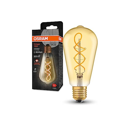 Osram Lampada Led Vintage 1906 Classic Edison Fil, E27, Globo, Oro, 4W, 300Lm, 2000K, Luce Bianca Molto Calda, Filamento Magnetico, Basso Consumo Ener