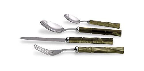 Rivadossi Sandro Bamboo Set Di Posate Per 6 Persone, 24 Pezzi-100% Made In Italy, Artigianalità E Design, Acciaio Inossidabile, Verde Oliva