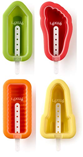 Lékué - Stampi Per Ghiacciolo, Iconico, Impilabile, In Silicone, Multicolore, 6,5 X 13,5 X 10,5 Cm, 4 Pezzi
