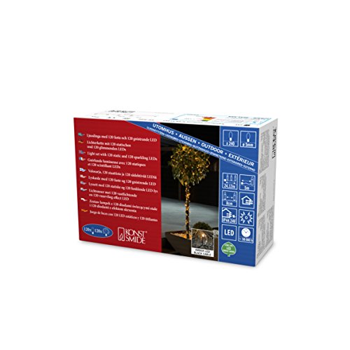 Konstsmide Led Lichterkette, Mit Glimmereffekt, Bernsteinfarbene Dioden (120 Glimmend), 24V Außentrafo, Schwarzes Kabel Catena Luminosa, Bianco, 240 L