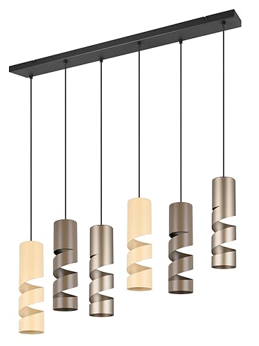 Trio Leuchten Pendelleuchte Stream 364000617, Metall Schwarz Matt, Schirm Coffee/Taupe/Beige, Exkl. 6X Gu10