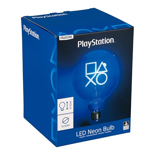 Paladone, Lampadina Neon A Led Decorativa Playstation Con Attacco A Vite E27, Per Lampade Con Compatibilità Edison, Regalo Gaming Da Collezione Con Li
