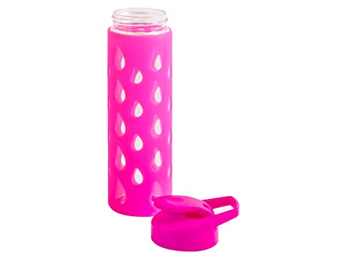 H&H Bottiglia In Vetro Borosilicato E Silicone,550 Ml, Fucsia