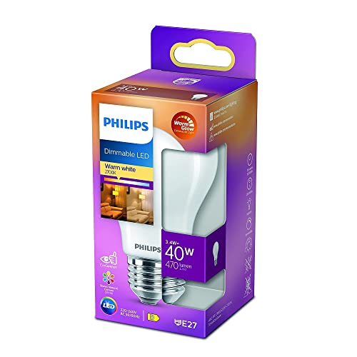Philips Led Lampadina, Goccia, Warmglow, 3.4-40W, Dimmerabile, E27, 1 Pezzo