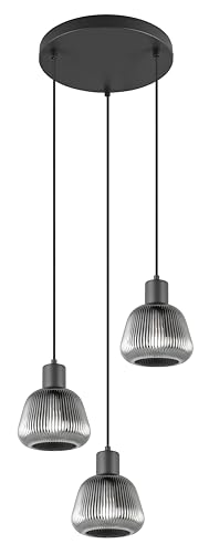 Trio Leuchten Pendelleuchte Tarifa 362830332, Metall Schwarz Matt, Glas Chrom Bedampft, Exkl. 3X E27