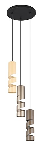 Trio Leuchten Pendelleuchte Stream 364030317, Metall Schwarz Matt, Schirm Coffee/Taupe/Beige, Exkl. 3X Gu10