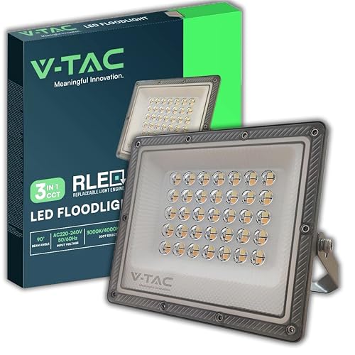 V-Tac Faro Led Da Esterno 50W - [Chip Samsung + Tecnologia Rle] - 5000 Lumen - Ip65 - Proiettore Faretto Led Per Casa, Giardino, Garage, Magazzino - L