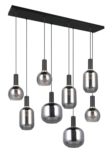 Trio Leuchten Pendelleuchte Diva 319800832, Metall Schwarz Matt, Glas Chrom Bedampft, Exkl. 8X E27