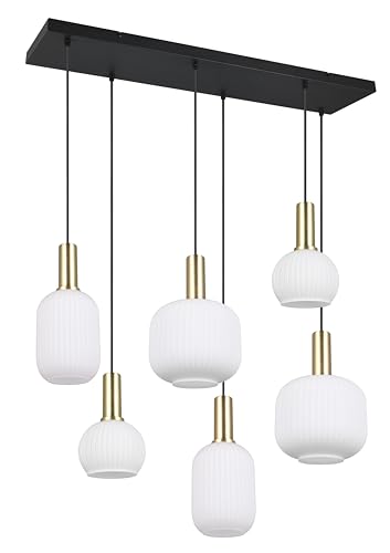 Trio Leuchten Pendelleuchte Diva 319800608, Metall Messing/Schwarz Matt, Glas Weiß, Exkl. 6X E27