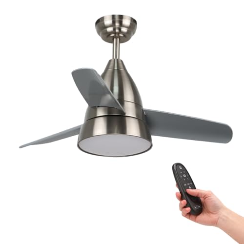 M Ledme - Ventilatore A Soffitto Led Silence 54W Nichel, Telecomando, Motore Dc 30W+Luce Led 24W, 6 Velocità, Silenzioso,3 Lame, 91 Cm, Funzione Estat