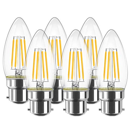 Lvwit Lampadina Filamento Led B22, Forma Candela C35, 4W Equivalenti A 40W, 470Lm, Luce Bianca Calda 2700K, Mini Globo, Consumo Basso, Risparmio Energ