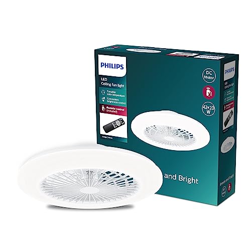 Philips Led Amigo Ventilatore Da Soffitto Con Luce, Dimmerabile, 20W+40W, Telecomando Incluso, Bianco