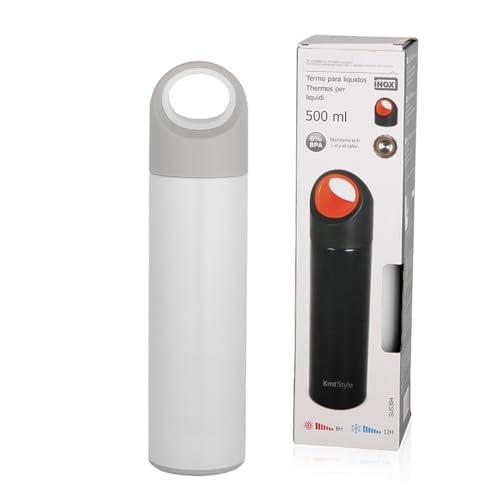 Thermos Per Caffe/Acqua Da 500Ml, Borraccia Termica Per Bibite In Acciaio Inox, Mantiene Caldo 8H E Freddo 12H (Grigio, Maniglia Fissa)