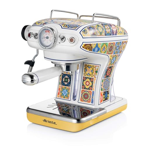 Ariete 1389 Macchina Da Caffè Positano, 850W, Capacità Serbatoio 0,9L, Filtro ½ Tazze, Vassoio Raccogli Goccia, Cappuccinatore