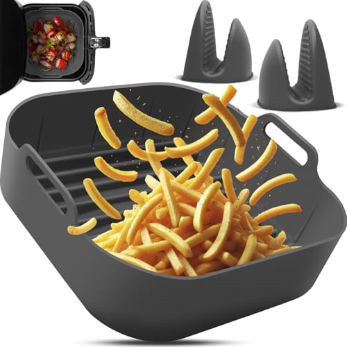 Fentic Airfryer - Cestino In Silicone Con Guanti Da Forno, Cestello In Silicone Per Friggitrice Ad Aria Calda, 2 Guanti Da Forno In Silicone, Adatto P