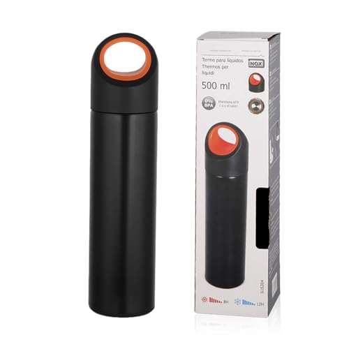 Thermos Per Caffe/Acqua Da 500Ml, Borraccia Termica Per Bibite In Acciaio Inox, Mantiene Caldo 8H E Freddo 12H (Nero, Maniglia Fissa)
